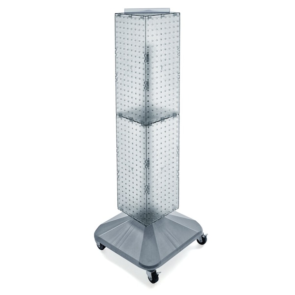 4-Sided Pegboard Spinner Rack w/ Wheels. Clear Frost 8"W x 48"H